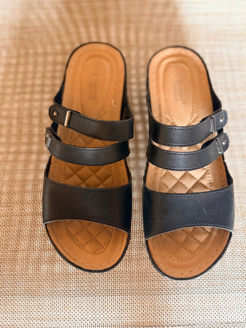 Henry Ferrera Black Double-Strap Slide Mules
